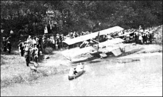 1911 photo postcard of a Curtiss Hydro-Airplane, Prairie du Chien WI